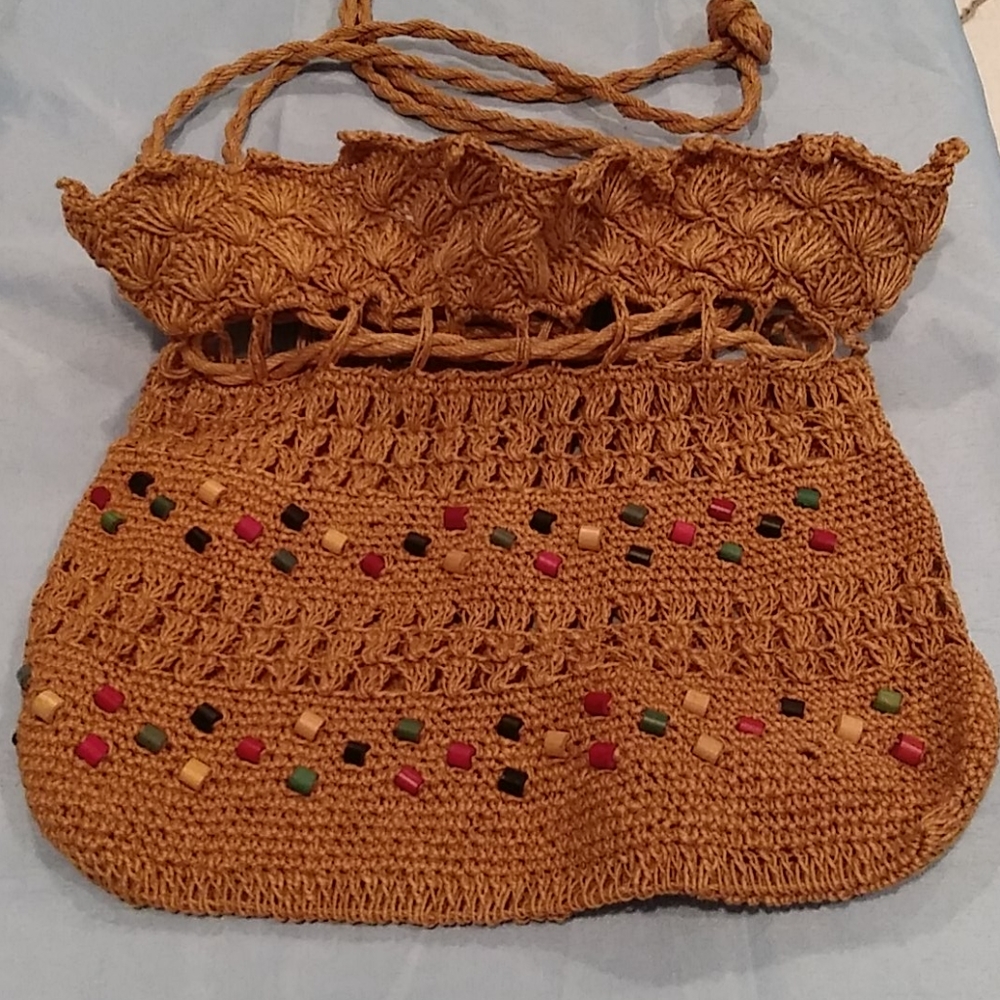 Handmade Boho Style Beaded Crocheted Crossbody Bag